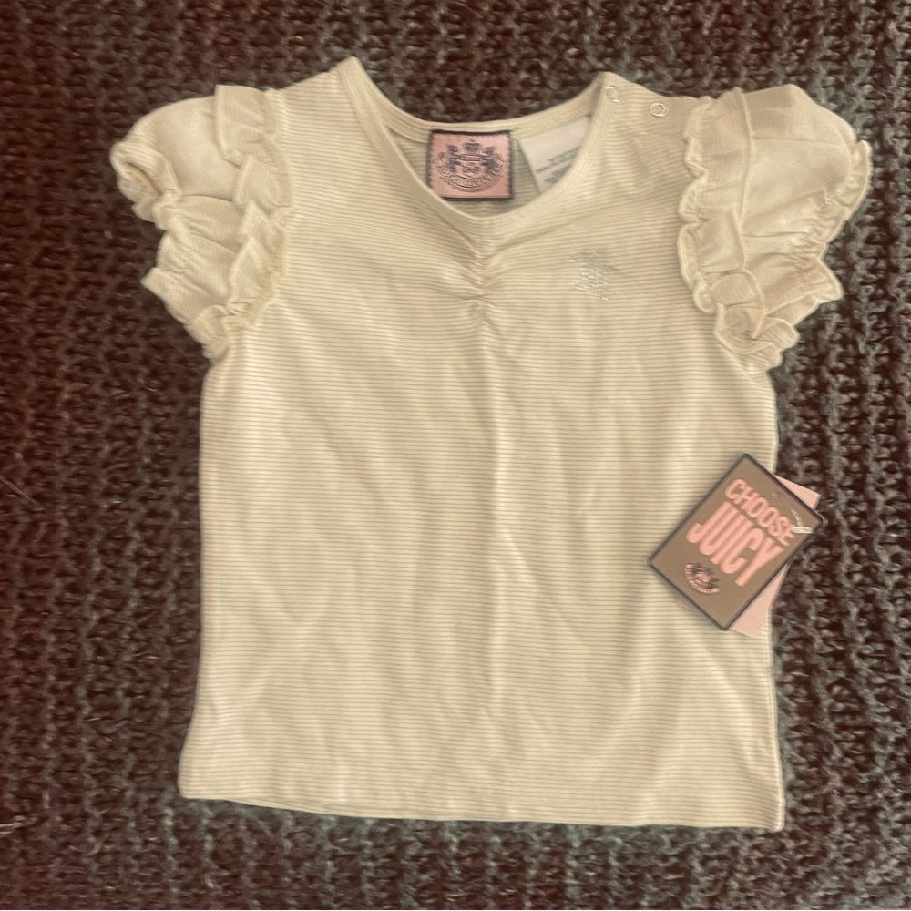 Juicy Couture Baby Yellow Shirt with Silver Sparkle Stripes - NWT
